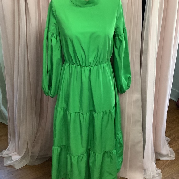 alfani green dress ALFANI Green Sleeveless Smocked Waist Maxi Dress V Neck Linen Blend Size Large